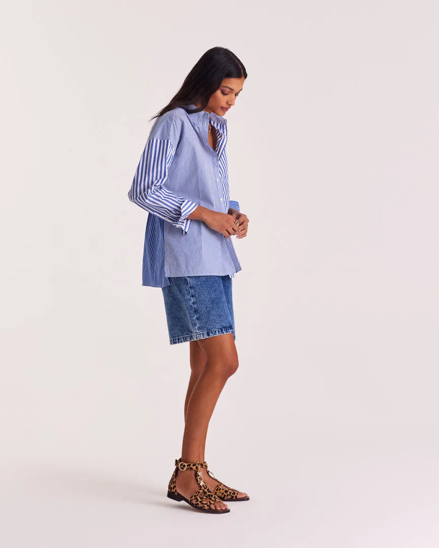 Chemise Hector rayures bleu patchwork