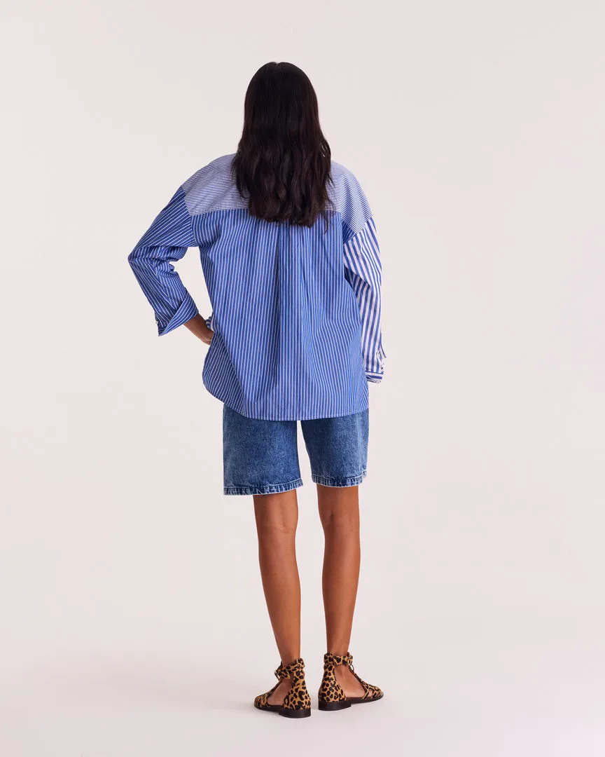 Chemise Hector rayures bleu patchwork