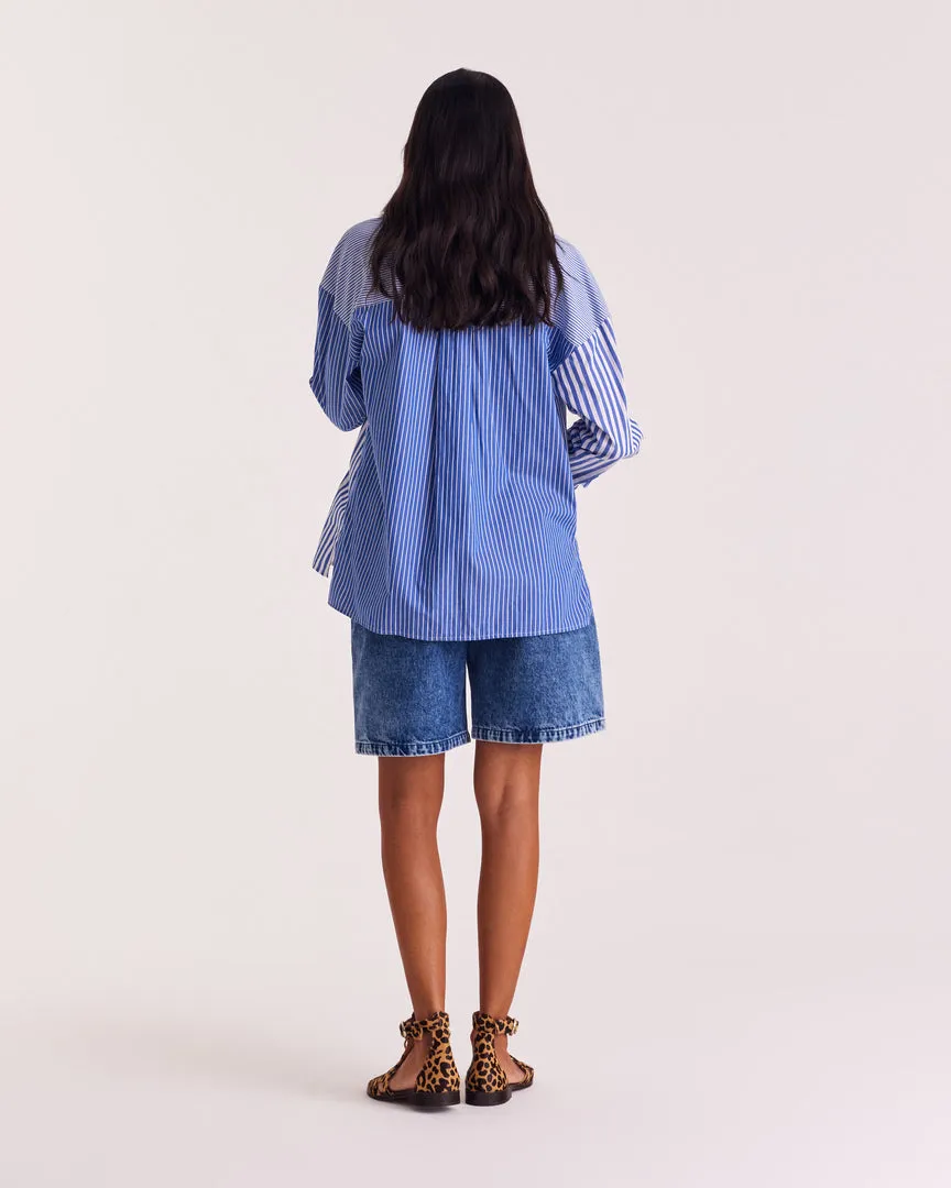 Chemise Hector rayures bleu patchwork