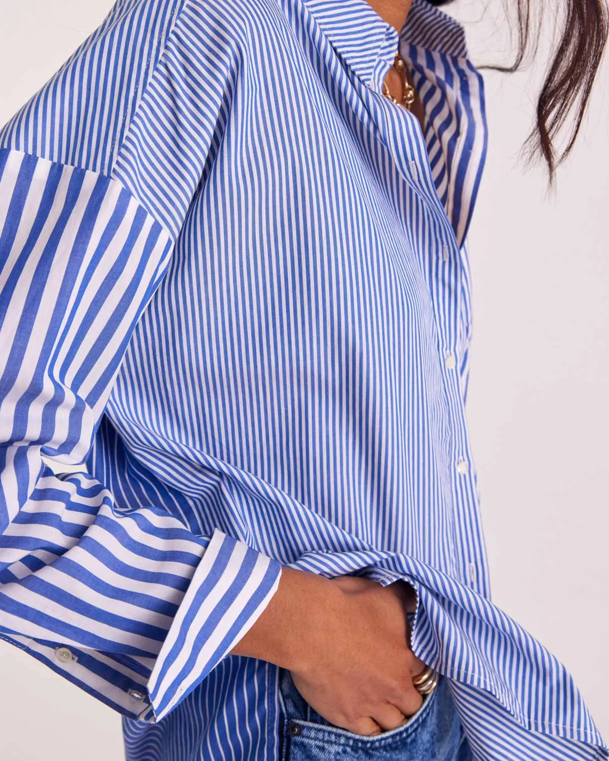 Chemise Hector rayures bleu patchwork