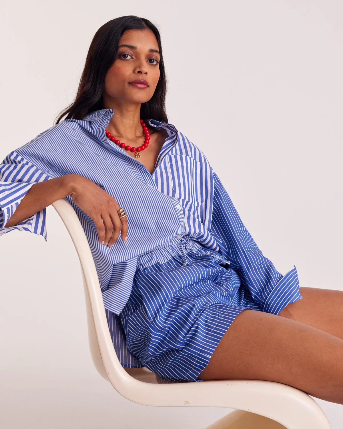Chemise Hector rayures bleu patchwork