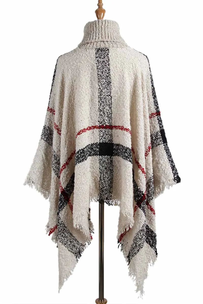 Chicindress Knitted Contrast Tassel Cloak(5 Colors)