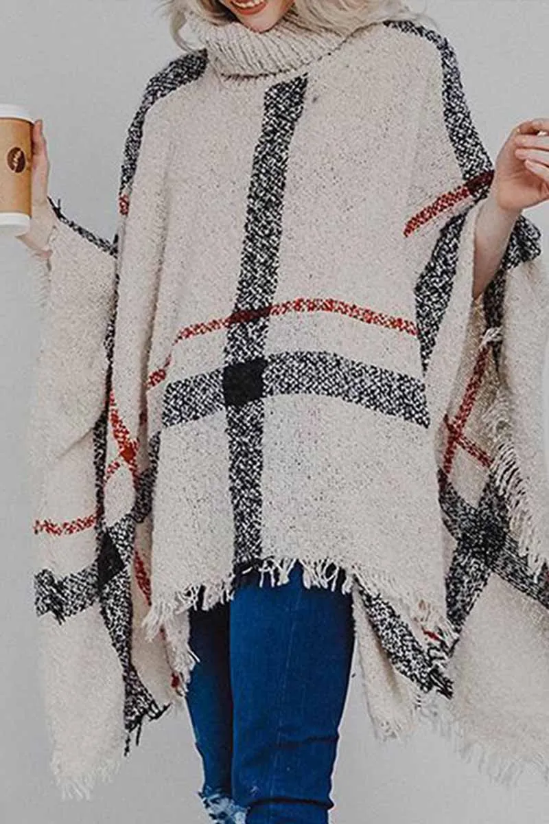 Chicindress Knitted Contrast Tassel Cloak(5 Colors)