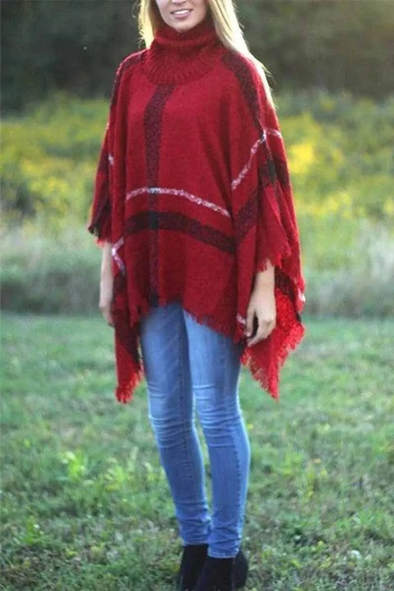 Chicindress Knitted Contrast Tassel Cloak(5 Colors)