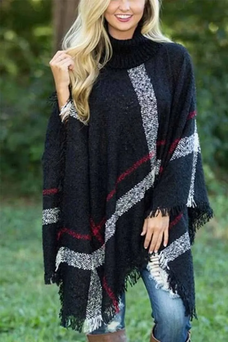 Chicindress Knitted Contrast Tassel Cloak(5 Colors)