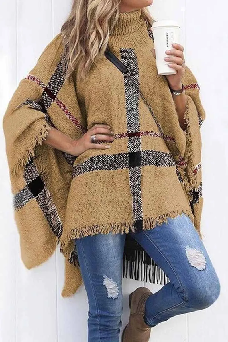 Chicindress Knitted Contrast Tassel Cloak(5 Colors)