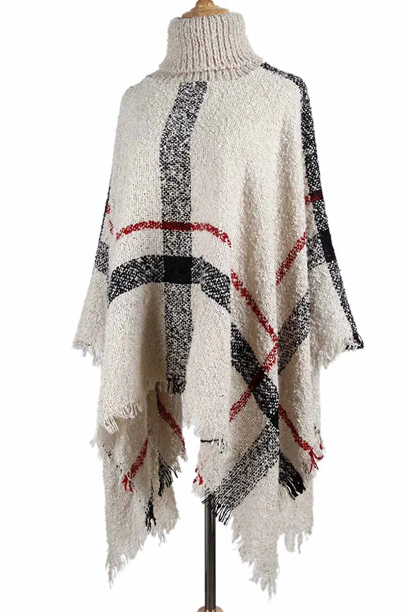 Chicindress Knitted Contrast Tassel Cloak(5 Colors)