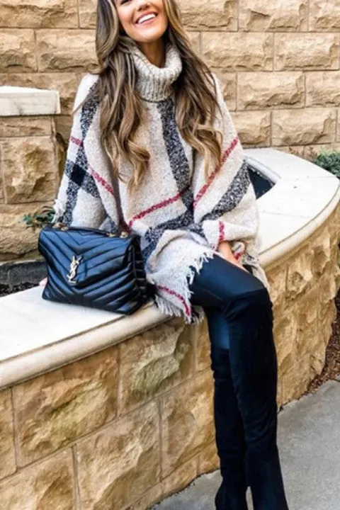 Chicindress Knitted Contrast Tassel Cloak(5 Colors)