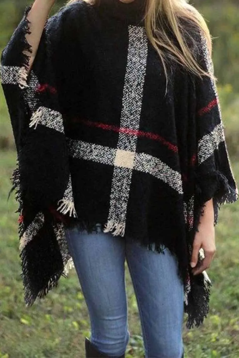 Chicindress Knitted Contrast Tassel Cloak(5 Colors)