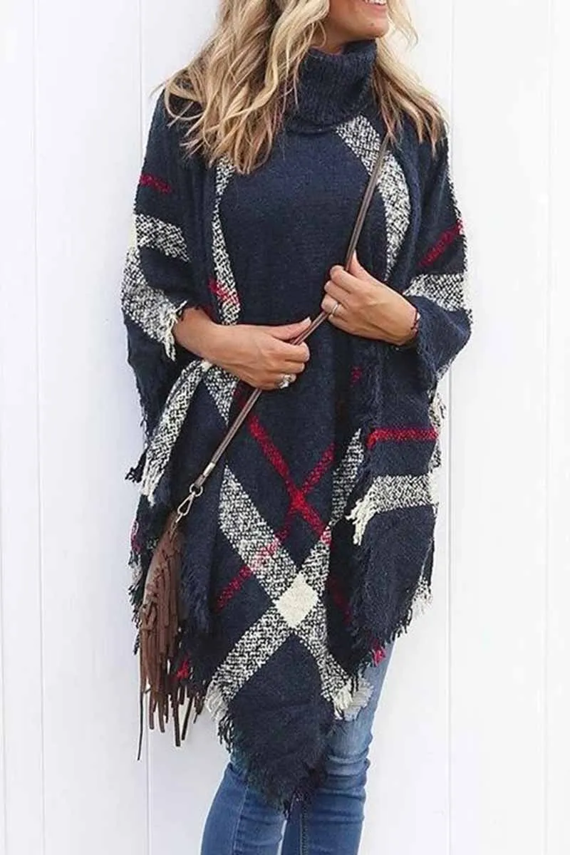 Chicindress Knitted Contrast Tassel Cloak(5 Colors)
