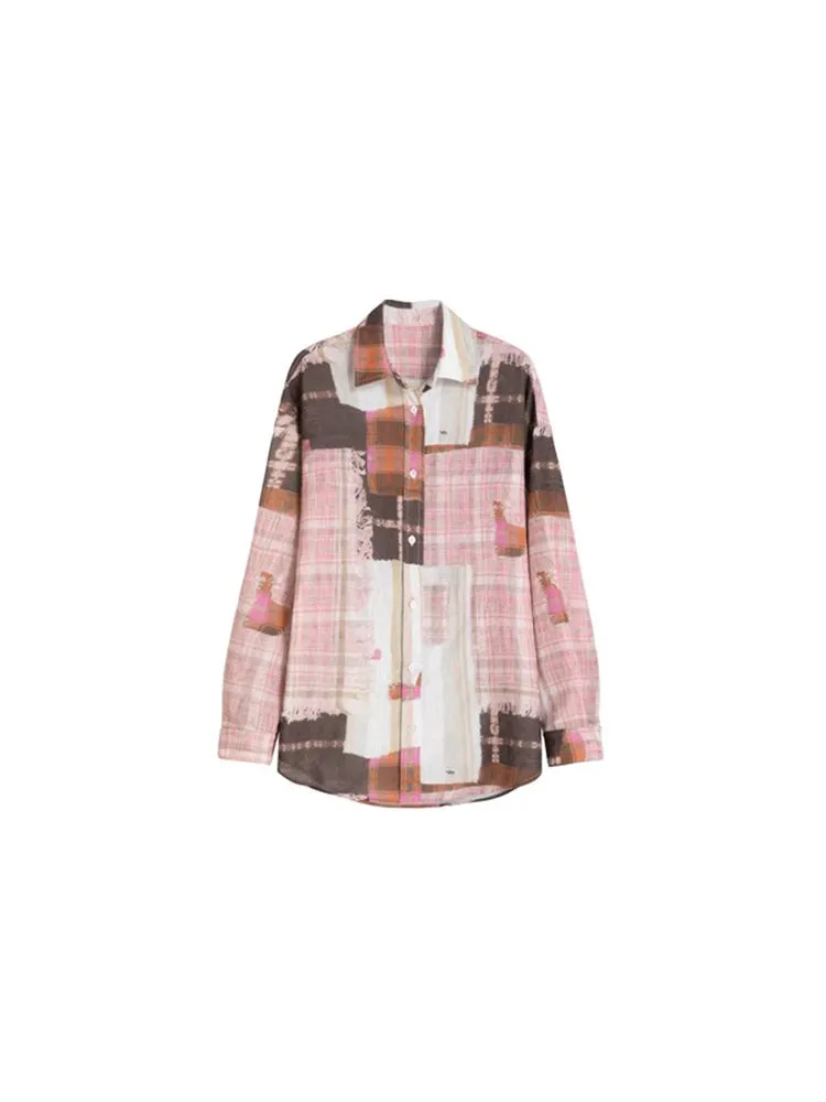 christmas outfit JazzHer Women's Pink Plaid Patchwork Shirts Blouses Vintage Harajuku 90s Y2k Elegant Long Sleeve Shirt Top 2000s Streetwear Clothes 2025