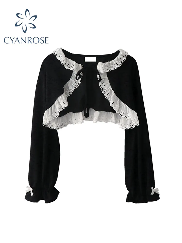 christmas outfit JazzHer Women's Shirts and Blouses Gothic Black Korean Style Harajuku Fashion Vintage Lace Patchwork Shir Cropt Top Clothes Summer 2025