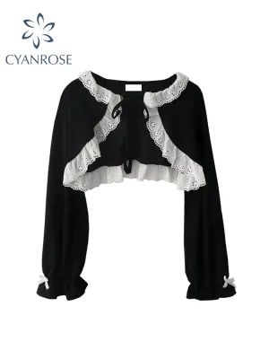 christmas outfit JazzHer Women's Shirts and Blouses Gothic Black Korean Style Harajuku Fashion Vintage Lace Patchwork Shir Cropt Top Clothes Summer 2025
