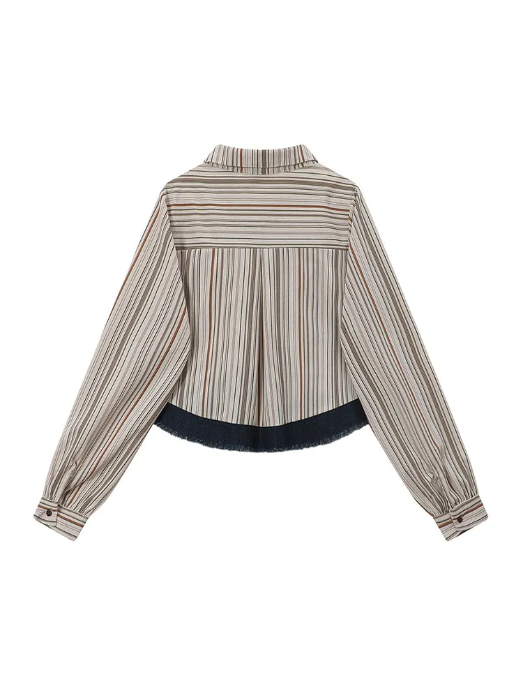 christmas outfit JazzHer Women's Striped Shirts Blouses Y2k Aesthetic Streetwear Vintage Korean 2000s Elegant Long Sleeve Polo-Neck Shirt Clothes Summer
