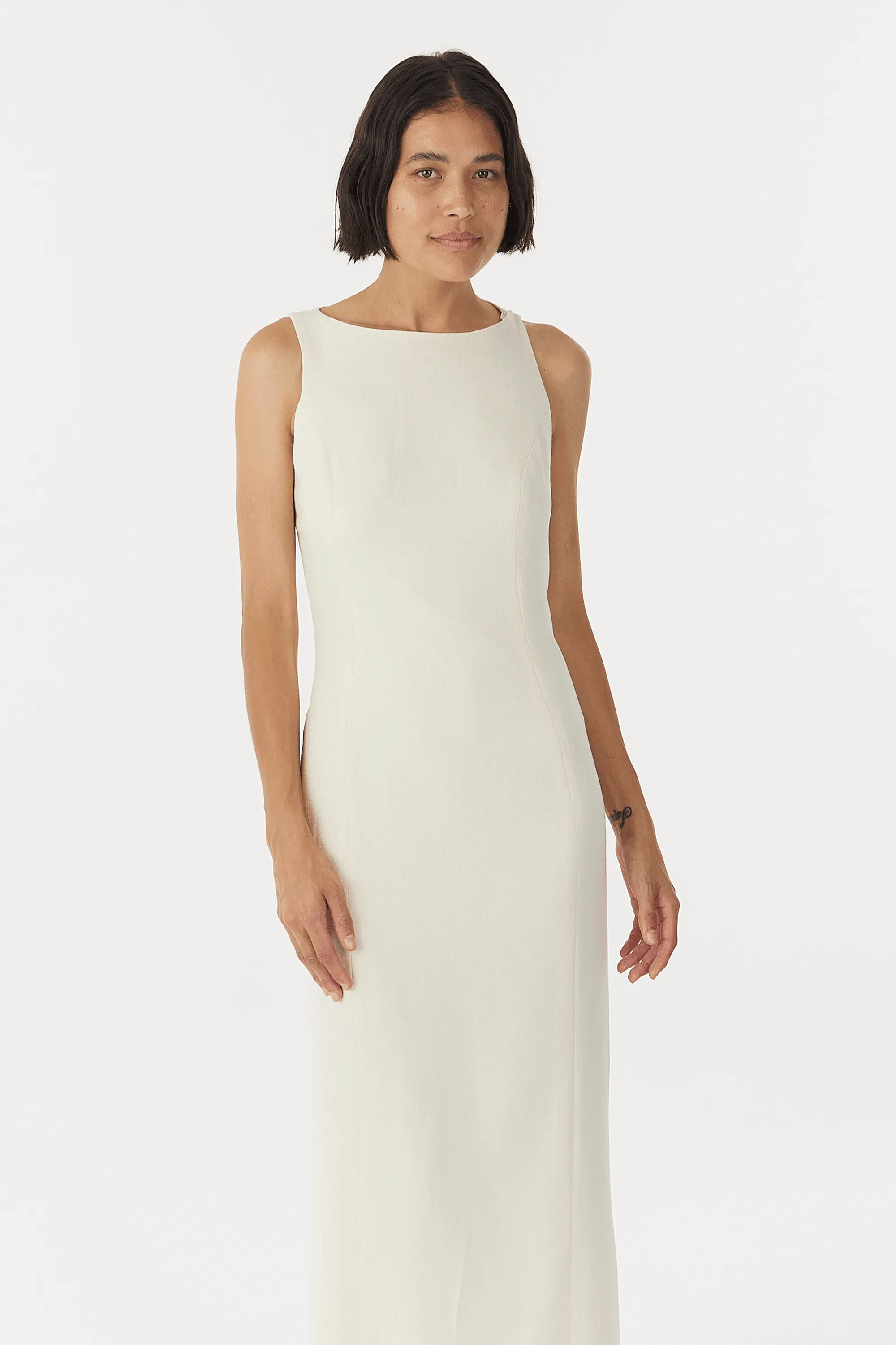 CHROME VISION OPEN BACK DRESS | CREAM