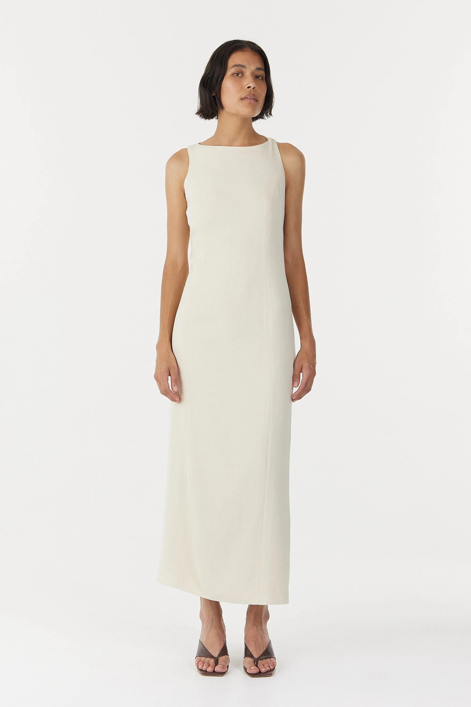 CHROME VISION OPEN BACK DRESS | CREAM