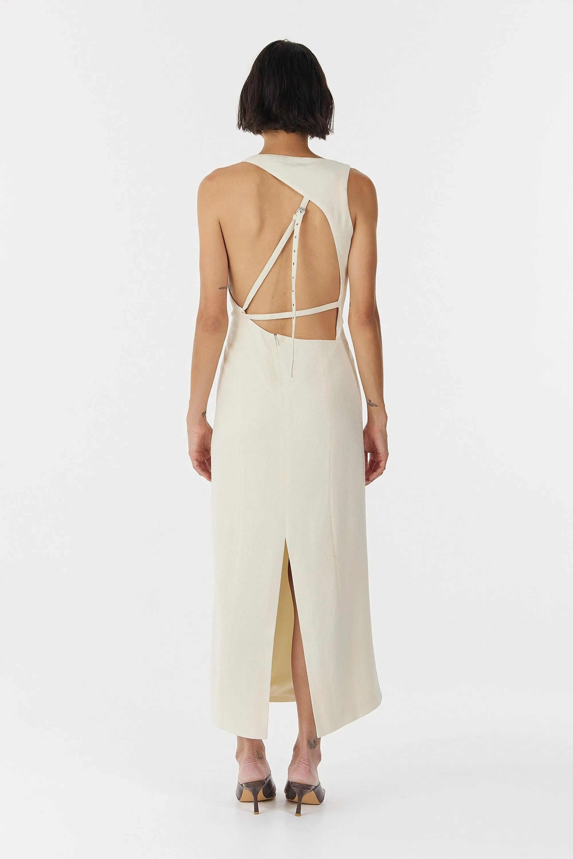 CHROME VISION OPEN BACK DRESS | CREAM