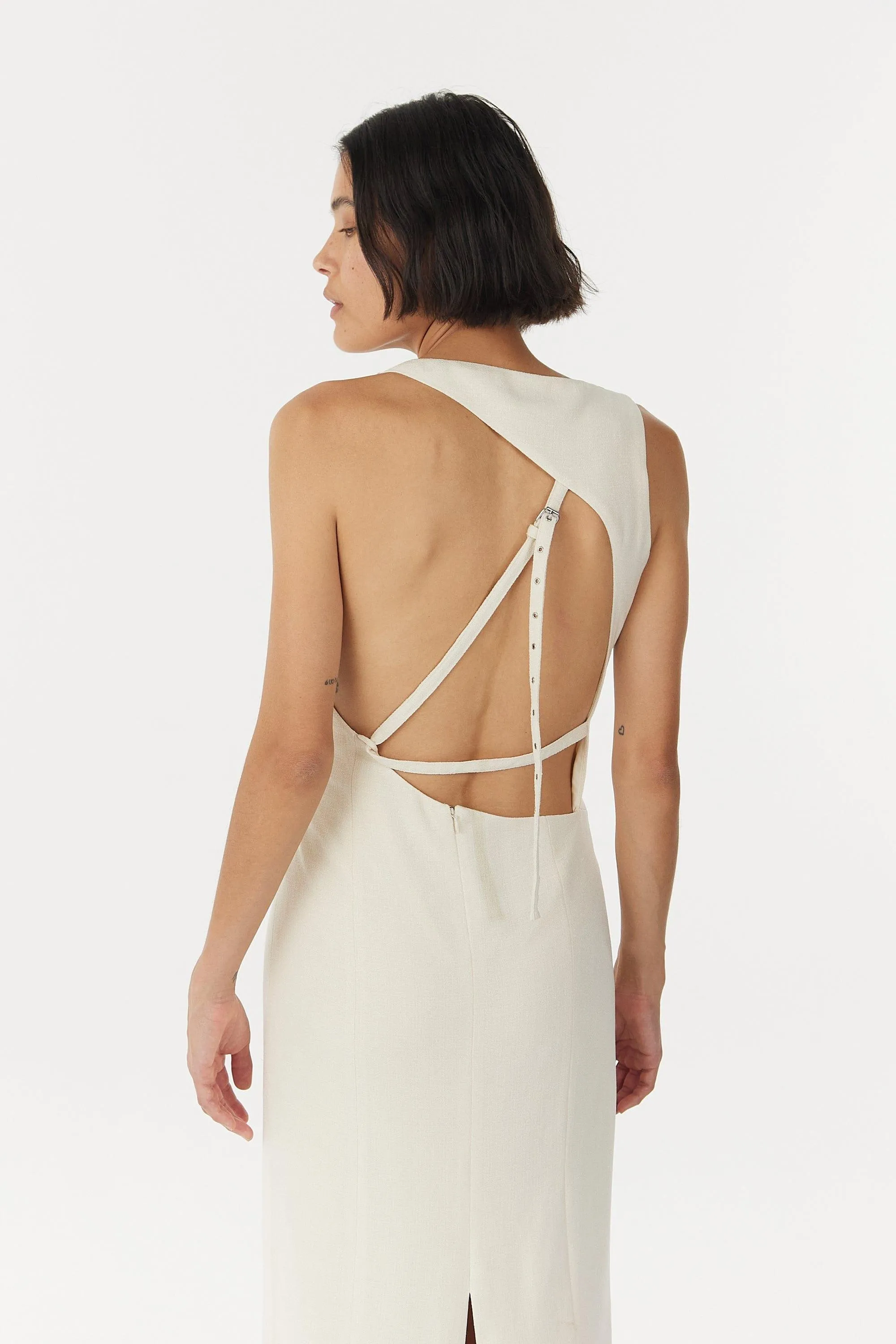 CHROME VISION OPEN BACK DRESS | CREAM