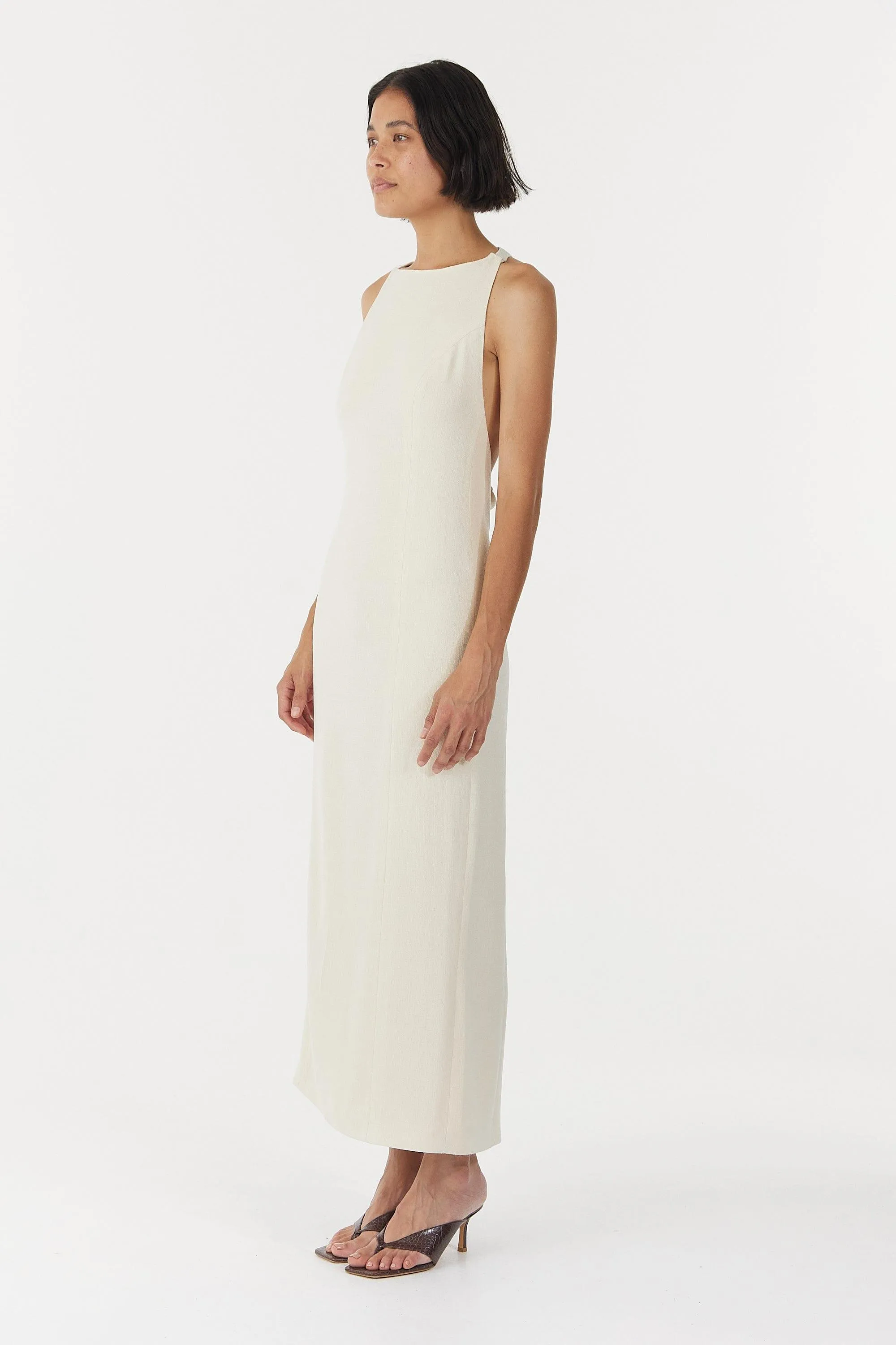 CHROME VISION OPEN BACK DRESS | CREAM