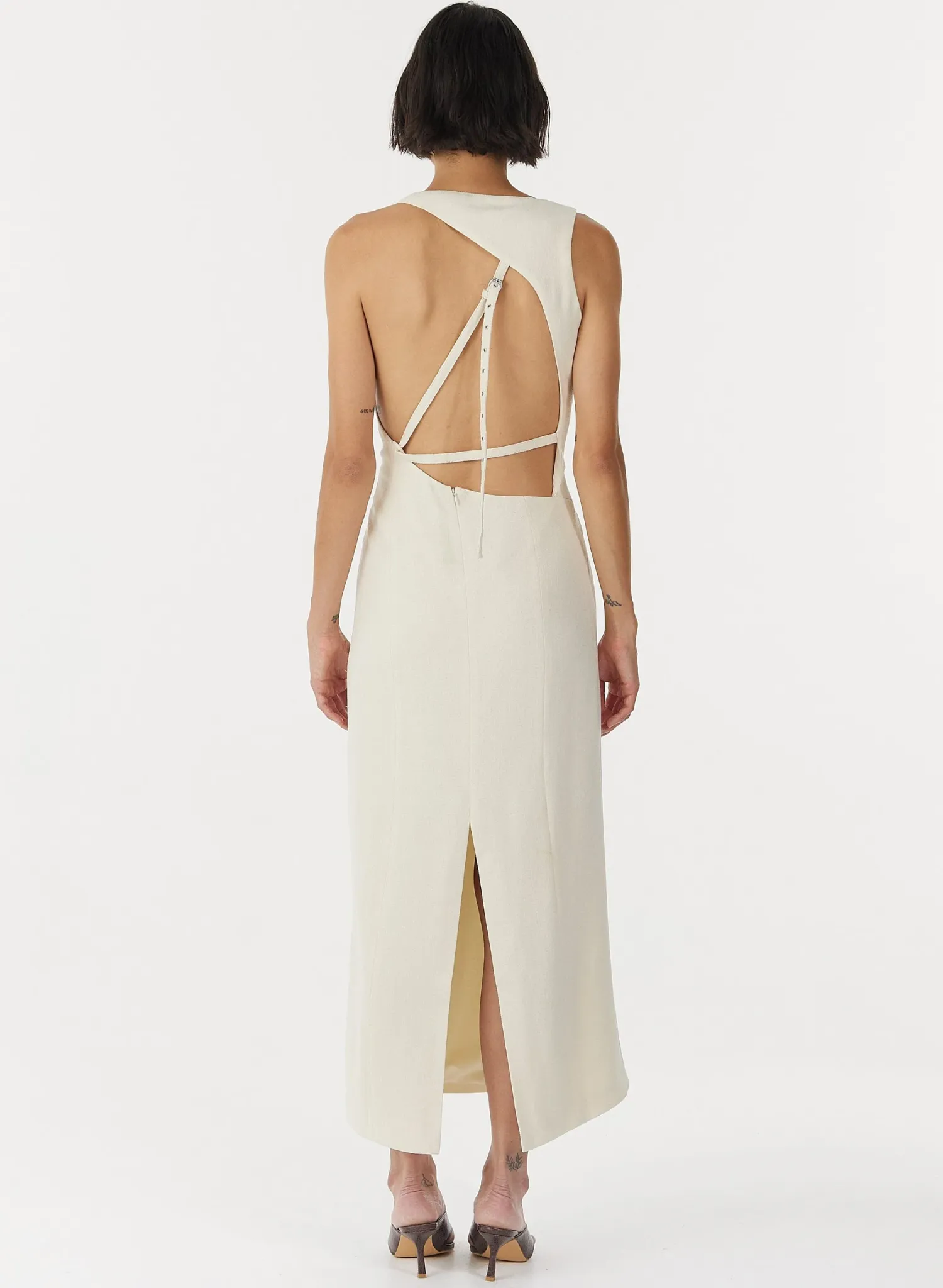 Chrome Vision Open Back Dress - Cream