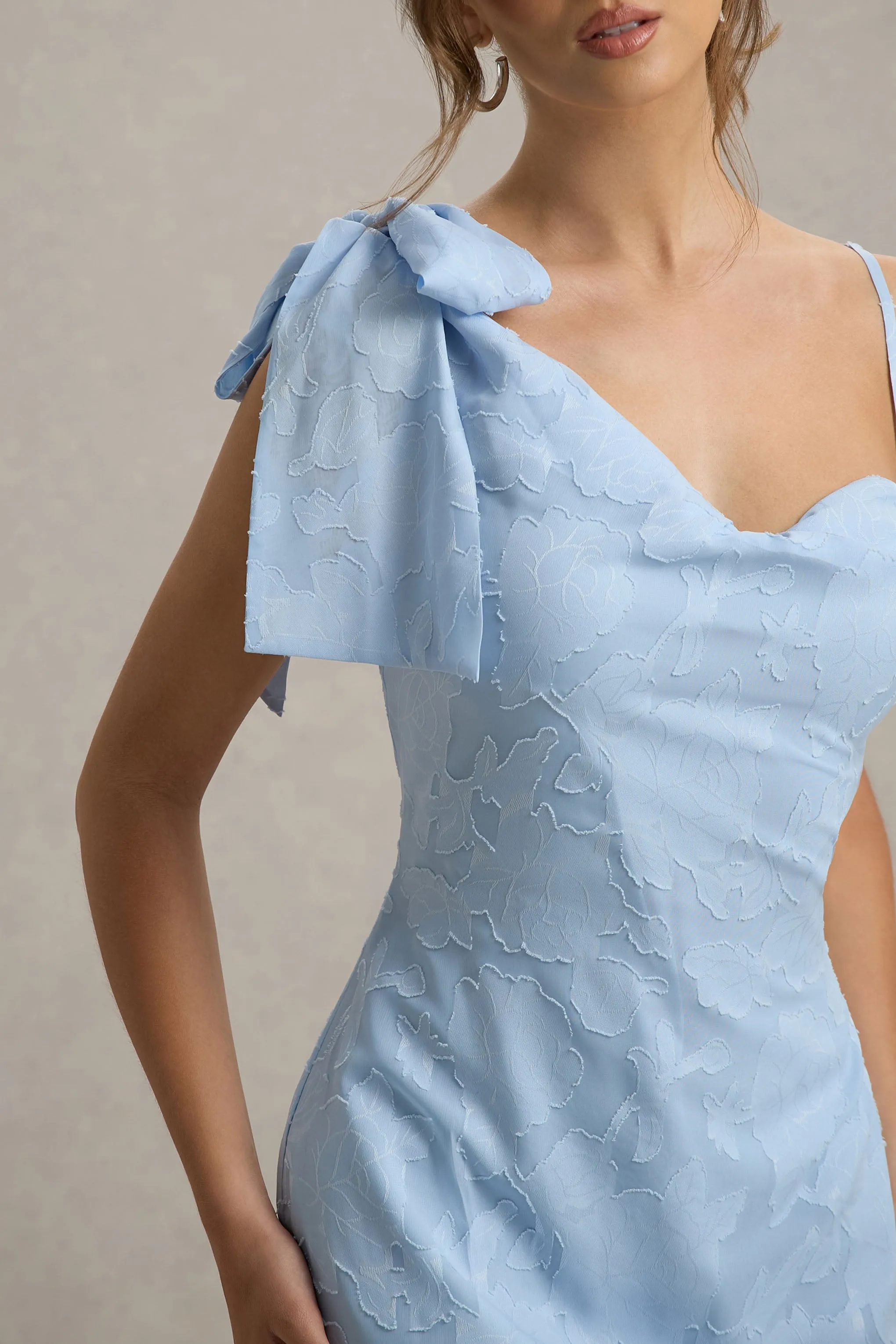 Chyna | Light Blue Cowl-Neck Maxi Dress With Bow Strap