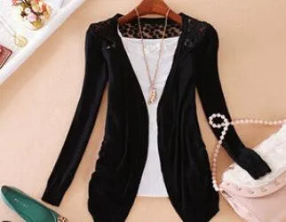 Clothes Women Clothing Lace Sweet Crochet Knit Blouses Sweater Cardigan Lace Blouse Jacket