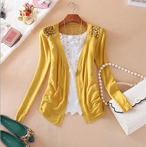 Clothes Women Clothing Lace Sweet Crochet Knit Blouses Sweater Cardigan Lace Blouse Jacket