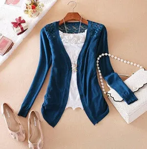Clothes Women Clothing Lace Sweet Crochet Knit Blouses Sweater Cardigan Lace Blouse Jacket