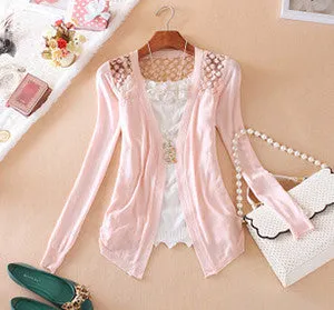 Clothes Women Clothing Lace Sweet Crochet Knit Blouses Sweater Cardigan Lace Blouse Jacket