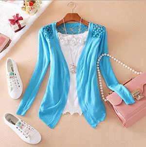 Clothes Women Clothing Lace Sweet Crochet Knit Blouses Sweater Cardigan Lace Blouse Jacket