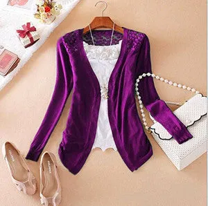 Clothes Women Clothing Lace Sweet Crochet Knit Blouses Sweater Cardigan Lace Blouse Jacket
