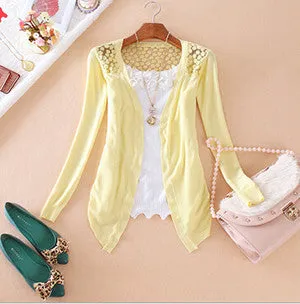 Clothes Women Clothing Lace Sweet Crochet Knit Blouses Sweater Cardigan Lace Blouse Jacket