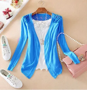 Clothes Women Clothing Lace Sweet Crochet Knit Blouses Sweater Cardigan Lace Blouse Jacket