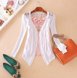 Clothes Women Clothing Lace Sweet Crochet Knit Blouses Sweater Cardigan Lace Blouse Jacket