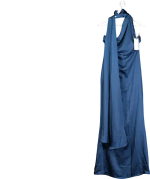 Club L Blue Navy Asymmetric Scarf Neck Backless Maxi Dress UK 10