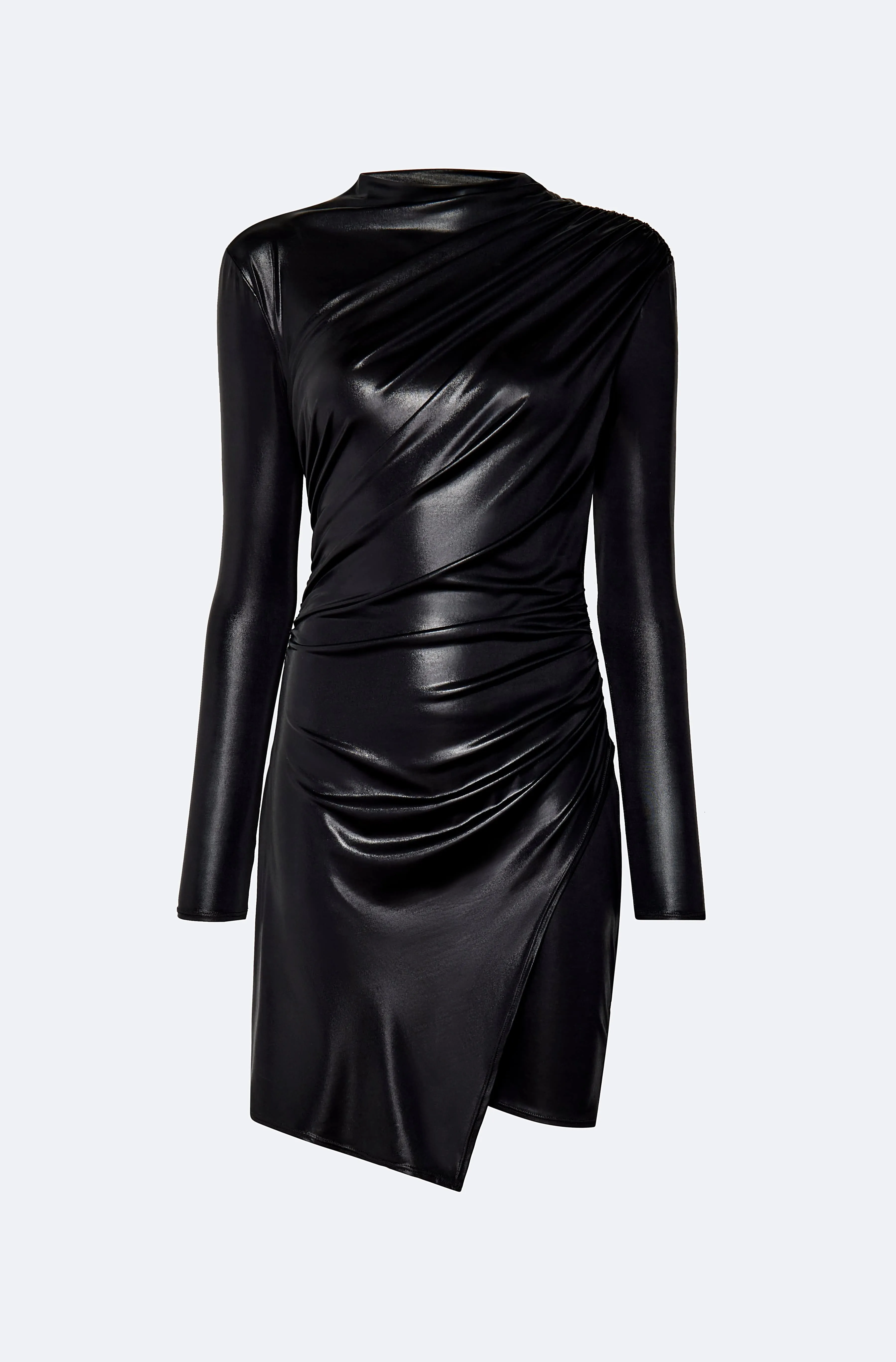 Coated Jersey Draped Mini Dress