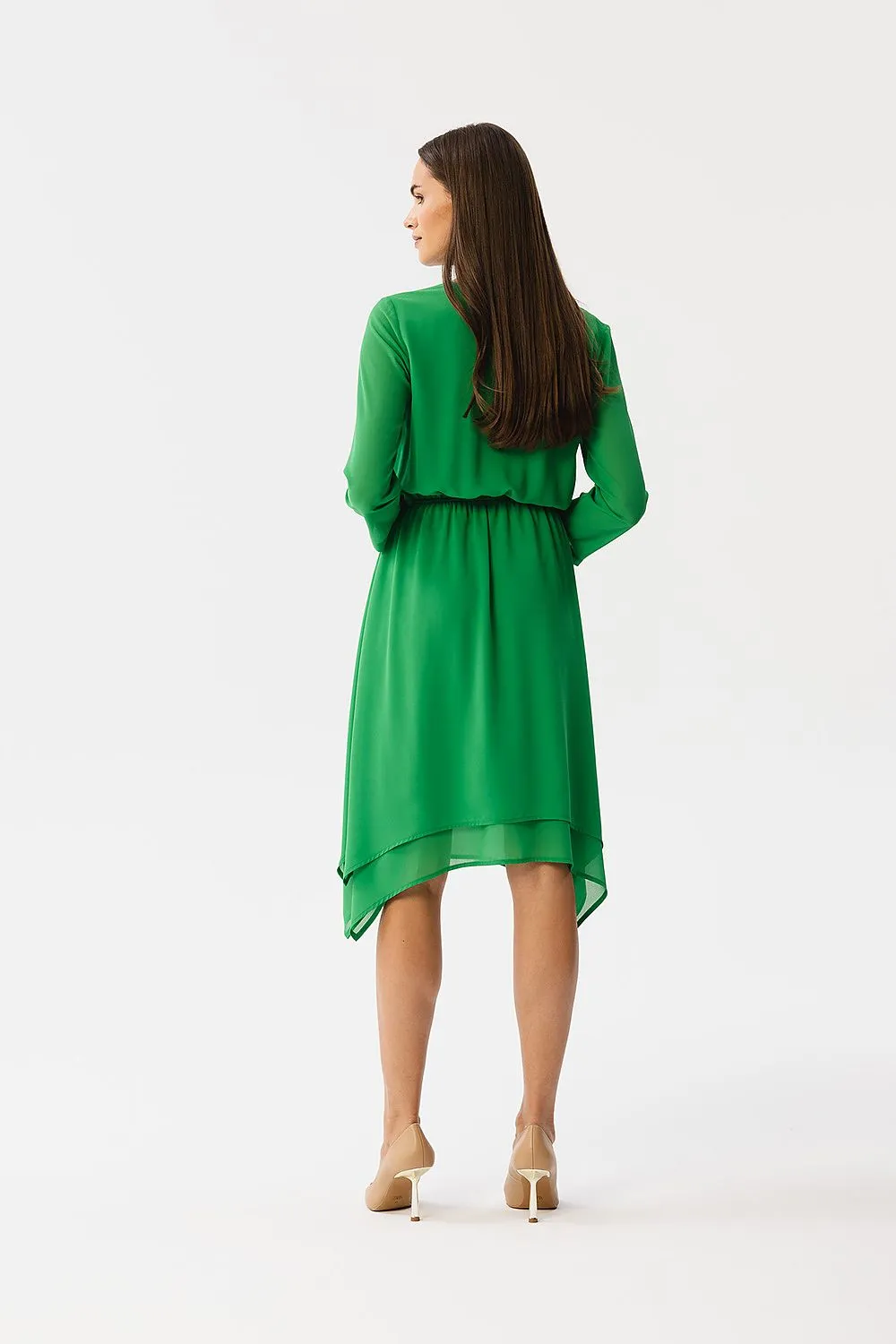 Cocktail Dress Polyester Asymmetric V-Neck Long Sleeve Dress