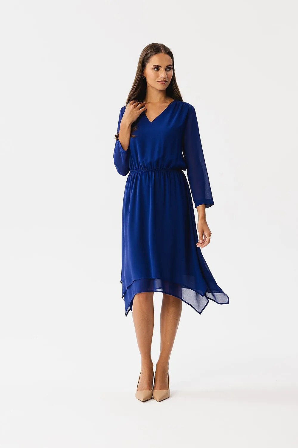Cocktail Dress Polyester Asymmetric V-Neck Long Sleeve Dress