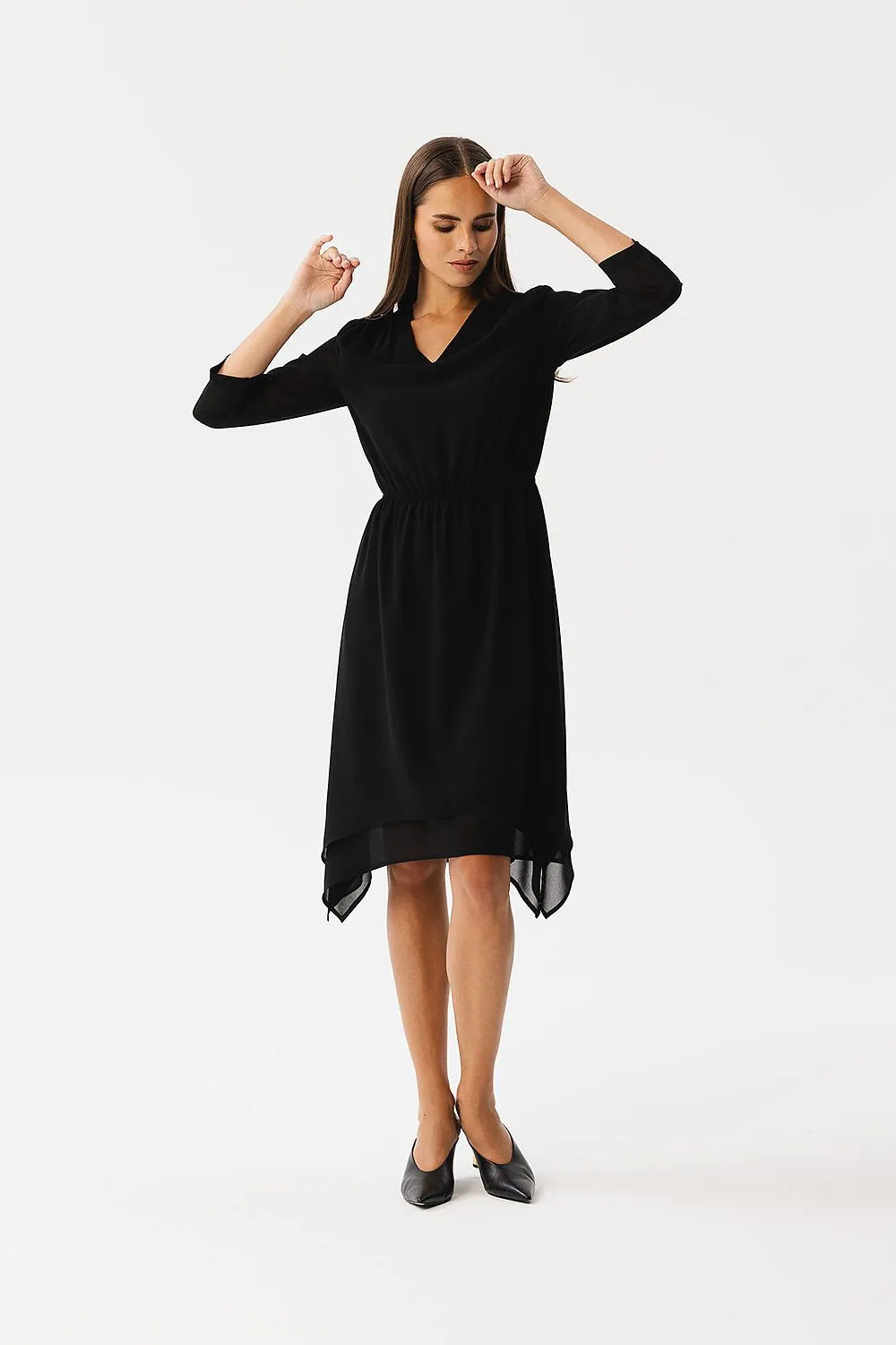 Cocktail Dress Polyester Asymmetric V-Neck Long Sleeve Dress