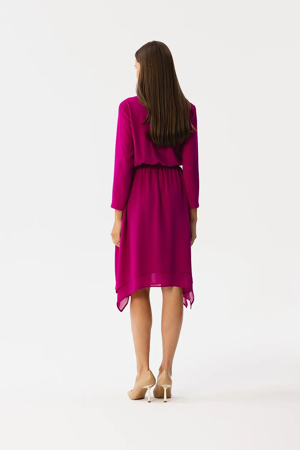 Cocktail Dress Polyester Asymmetric V-Neck Long Sleeve Dress