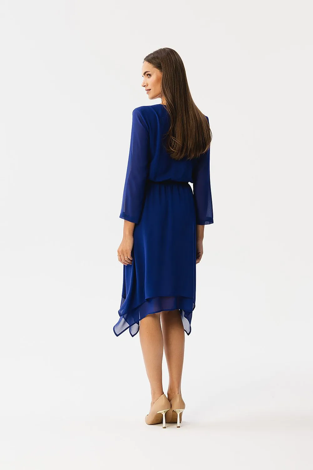 Cocktail Dress Polyester Asymmetric V-Neck Long Sleeve Dress