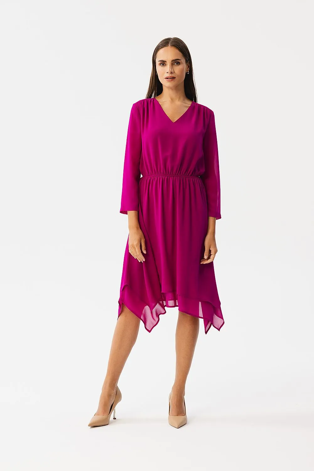 Cocktail Dress Polyester Asymmetric V-Neck Long Sleeve Dress