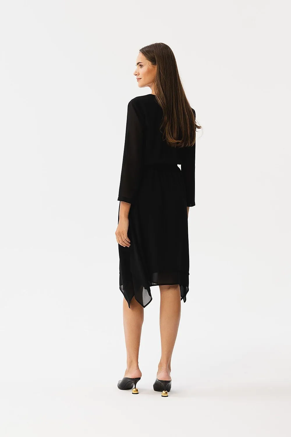 Cocktail Dress Polyester Asymmetric V-Neck Long Sleeve Dress