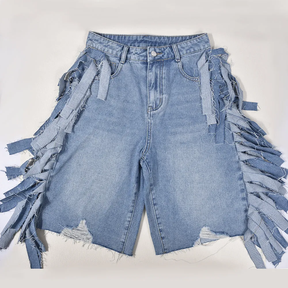 Cowgirl Side Tassel Denim Shorts - Culture Heaven Special