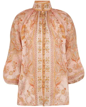 Cream and Pink Paisley Acacia Billow Blouse