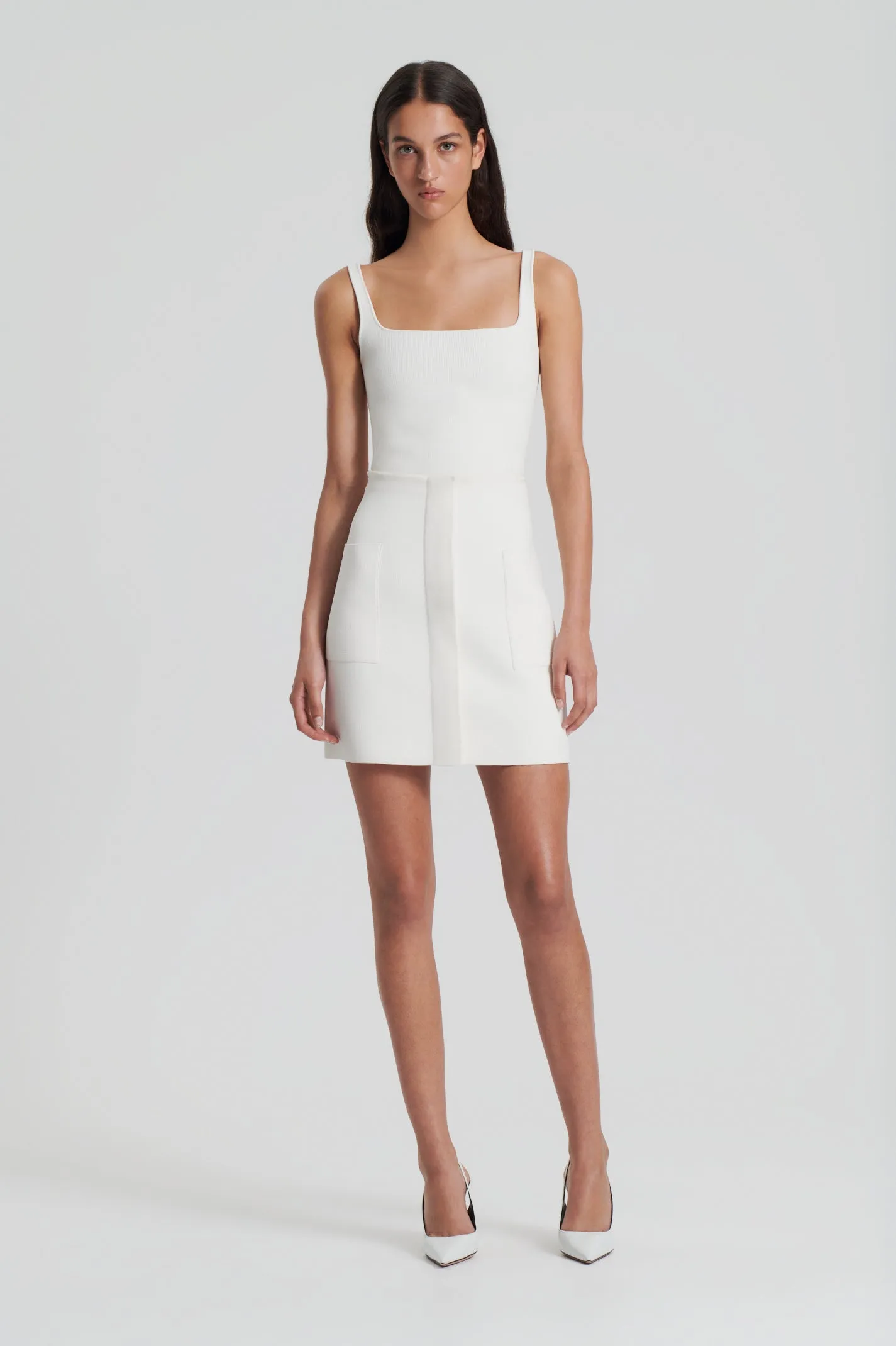 CREPE KNIT POCKET MINI SKIRT - CREAM