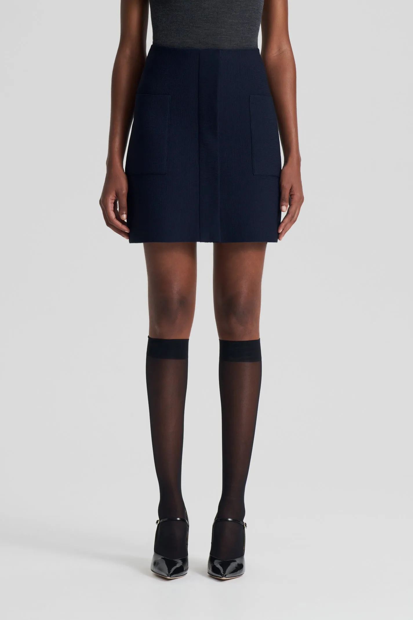 CREPE KNIT POCKET MINI SKIRT - NAVY
