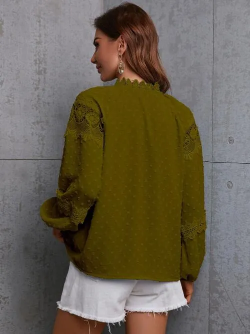 Crochet Tassel Tie Neck Long Sleeve Blouse (4 Colors)
