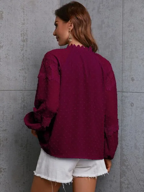 Crochet Tassel Tie Neck Long Sleeve Blouse (4 Colors)
