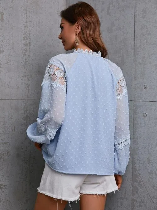 Crochet Tassel Tie Neck Long Sleeve Blouse (4 Colors)